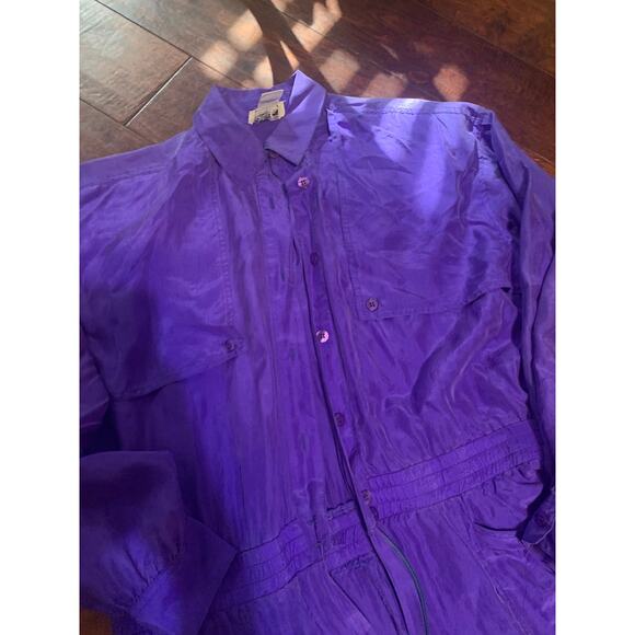 Vintage 80's Purple 100% Silk Full Length Jumpsuit Coveralls - Sz Large - Picture 7 of 11
